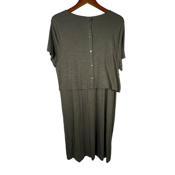 J Jill Dress Large Clover Green Rayon Blend Short Sleeve Button Back Midi Style - Picture 2 of 7